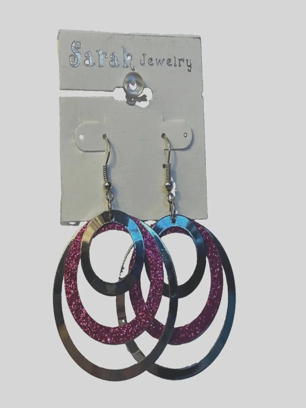 Pink Glitter Hoop Earrings Silver Layered Multi Circle Drop Dangle Sarah Jewelry
